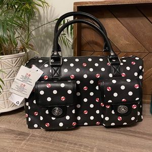 Disney Parks Minnie Mouse Dots Black Satchel Handbag NWT
